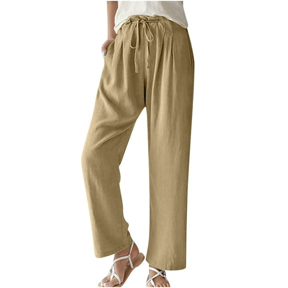 WXLWZYWL Women's Casual Tencel Wide Leg Drawstring Solid Color Lounge Pants Yoga Beach Flowy Palazzo National Style Linen Zen Trousers Wide Leg Pants with Pockets