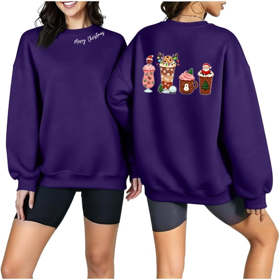 WXLWZYWL Women's Christmas Graphic Sweatshirt Fall Winter Crewneck Long Sleeve Holiday Pullover Loose Fit Warm Sweatshirts