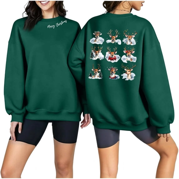 WXLWZYWL Women's Christmas Graphic Sweatshirt Fall Winter Crewneck Long Sleeve Holiday Pullover Loose Fit Warm Sweatshirts