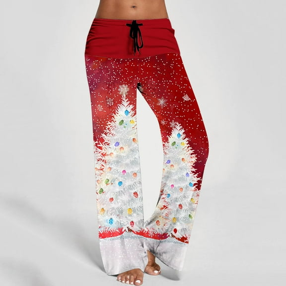 WXLWZYWL Women's Christmas Pajama Pants Comfy Pajamas Drawstring Stretch Print Long Wide Leg Pajama Pants Women Pajama Bottoms