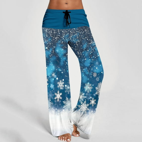 WXLWZYWL Women's Christmas Pajama Pants Comfy Pajamas Drawstring Stretch Print Long Wide Leg Pajama Pants Women Pajama Bottoms