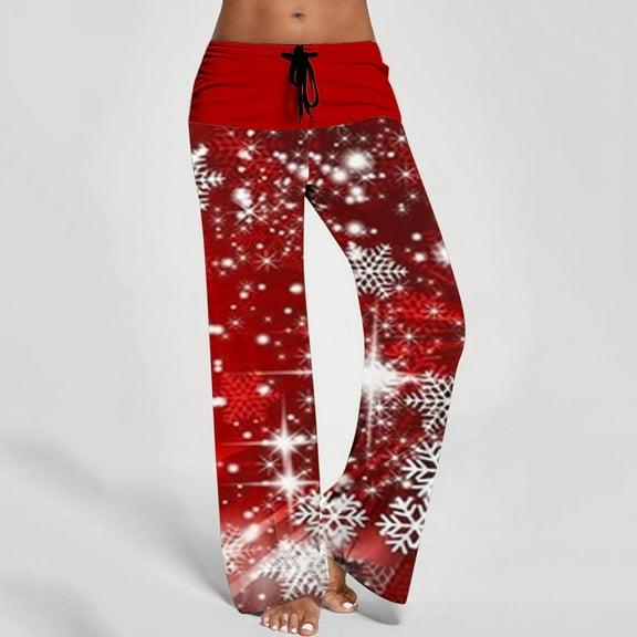 WXLWZYWL Women's Christmas Pajama Pants Comfy Pajamas Drawstring Stretch Print Long Wide Leg Pajama Pants Women Pajama Bottoms