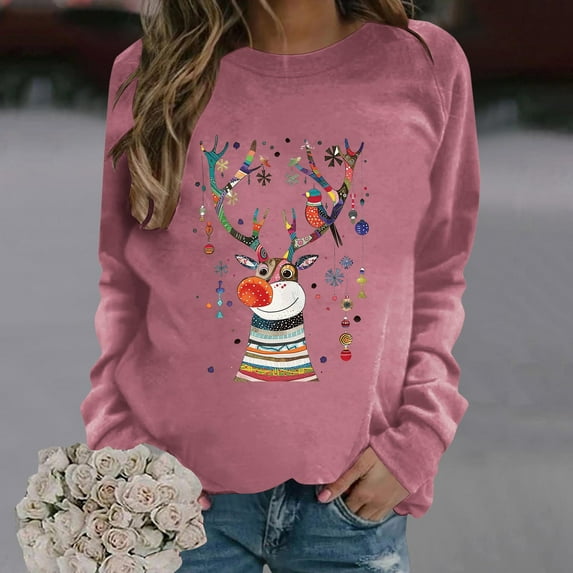 WXLWZYWL Women's Christmas Sweatshirts Funny Goblet Print T-Shirt Slim Fit Crewneck Long Sleeve Xmas Santa Pullover Tops