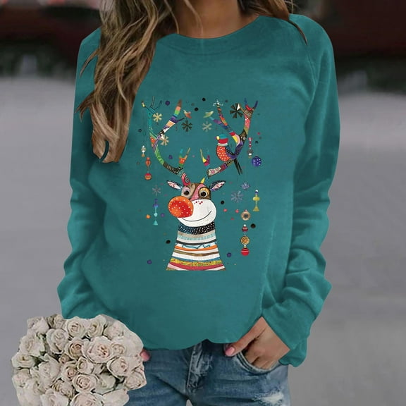 WXLWZYWL Women's Christmas Sweatshirts Funny Goblet Print T-Shirt Slim Fit Crewneck Long Sleeve Xmas Santa Pullover Tops