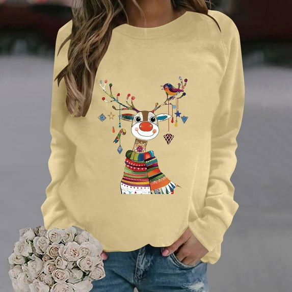 WXLWZYWL Women's Christmas Sweatshirts Funny Goblet Print T-Shirt Slim Fit Crewneck Long Sleeve Xmas Santa Pullover Tops
