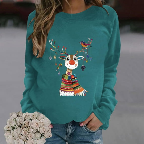 WXLWZYWL Women's Christmas Sweatshirts Funny Goblet Print T-Shirt Slim Fit Crewneck Long Sleeve Xmas Santa Pullover Tops