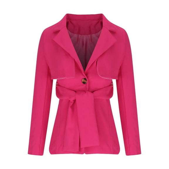 WXLWZYWL Women's Classic Stand Collar Long Sleeve Winter Belted Long Coat Casual Work Office Dressy Double Lapel Single Button Peplum Comfortable Blazer