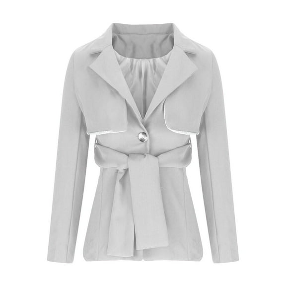 WXLWZYWL Women's Classic Stand Collar Long Sleeve Winter Belted Long Coat Casual Work Office Dressy Double Lapel Single Button Peplum Comfortable Blazer
