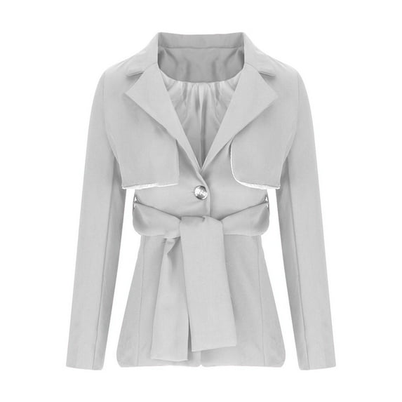 WXLWZYWL Women's Classic Stand Collar Long Sleeve Winter Belted Long Coat Casual Work Office Dressy Double Lapel Single Button Peplum Comfortable Blazer