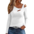 thumbnail image 1 of WXLWZYWL Women's Cut out Cold Shoulder Tops Long Sleeve Fitted Asymmetrical Going out T Shirts, 1 of 6