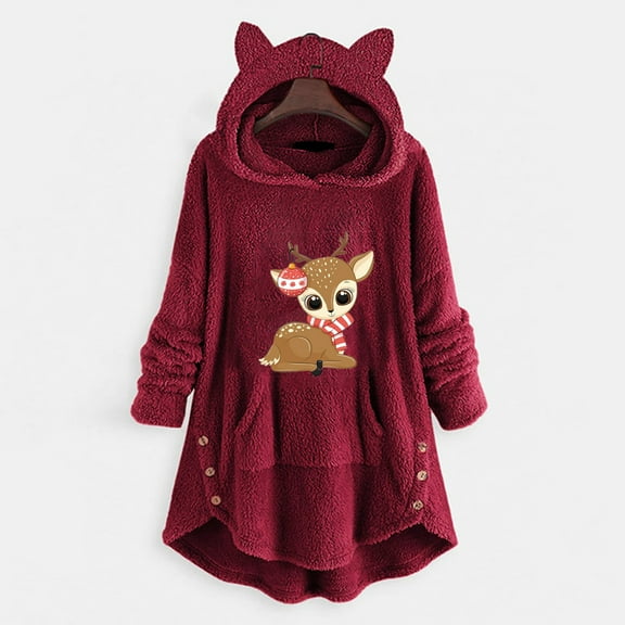 WXLWZYWL Women's Cute Sweatshirts Christmas Hoodie for Women Oversized Pullover Tops Long Sleeve Hooded Double-Sided Fleece