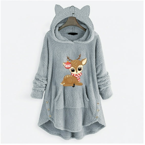 WXLWZYWL Women's Cute Sweatshirts Christmas Hoodie for Women Oversized Pullover Tops Long Sleeve Hooded Double-Sided Fleece