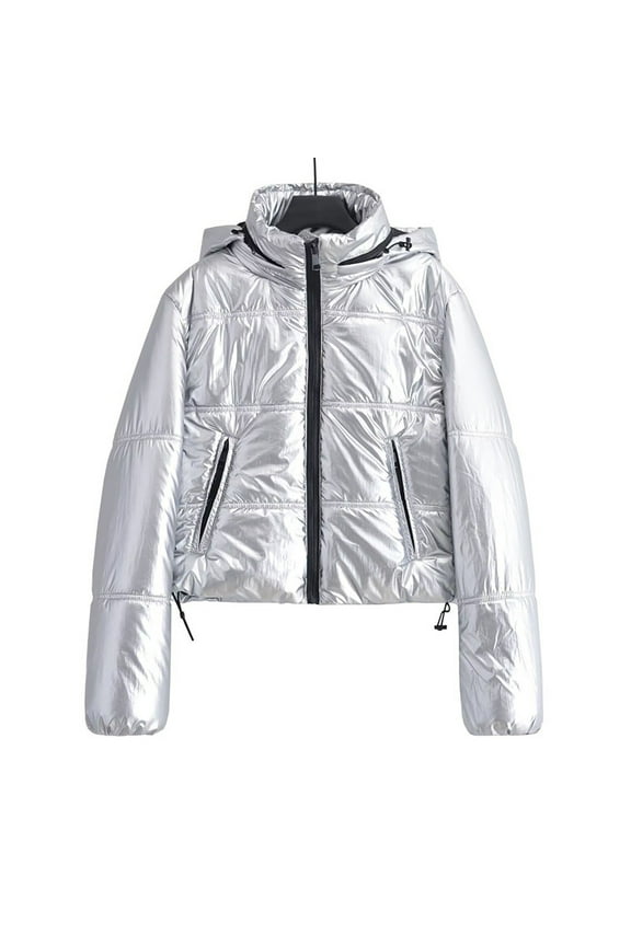 Women's Down Winter Coat Metallic Hooded Puffer Jacket Lightweight Packable Warm Coats