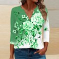 thumbnail image 1 of WXLWZYWL Women's Fashion Printed T-shirt 3/4 Sleeves Blouse V-Neck Casual Tops, 1 of 5