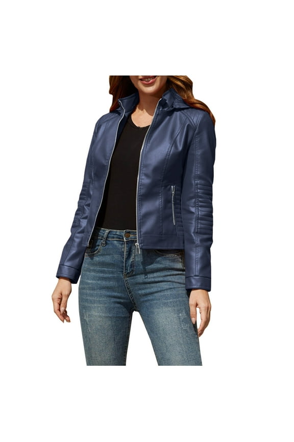Women's Faux Leather Jackets, Zip Up Motorcycle Short PU Moto Biker Outwear Fitted Slim Coat