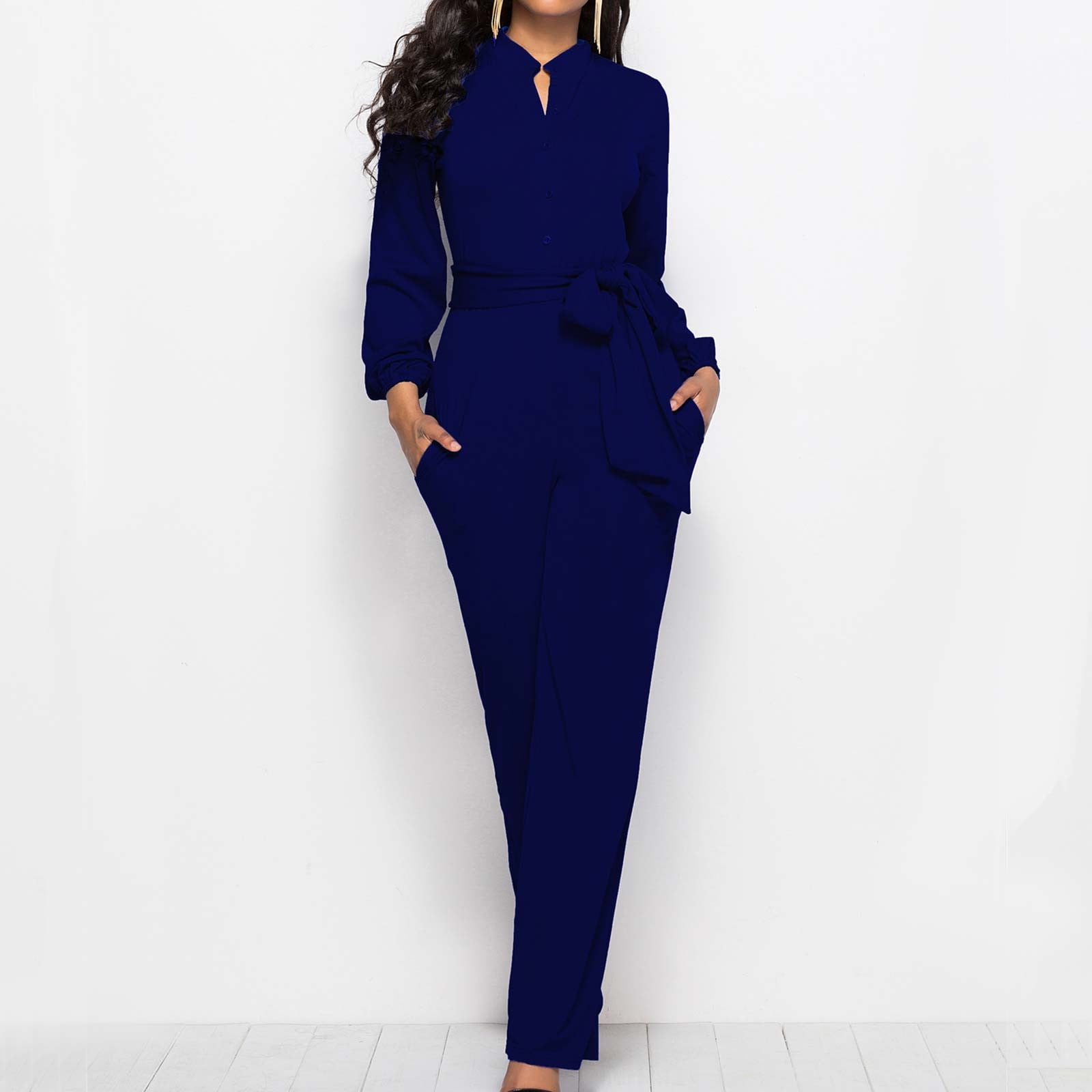 Women's Dressy Jumpsuit - Round Neck Half Sleeve Wide Leg Romper For Business Casual & Formal