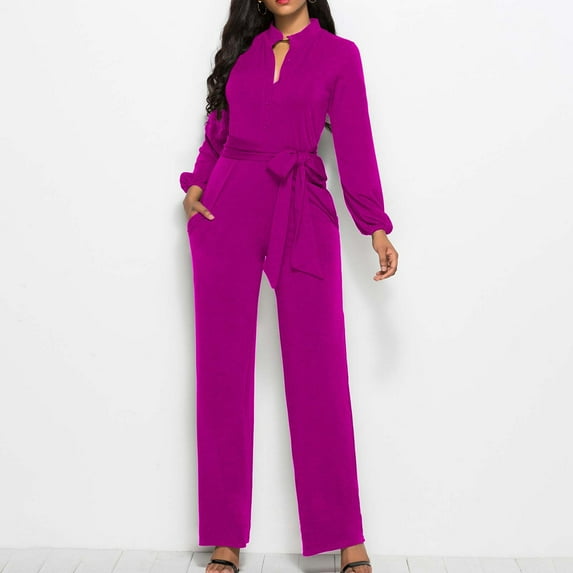 WXLWZYWL Women's Formal Plus Size Elegant Jumpsuit Dressy - Long Chiffon Sleeves, Wide-Leg Design, Perfect for Evening & Office Wear Jumpsuits V Neck Long Sleeve Pants Romper