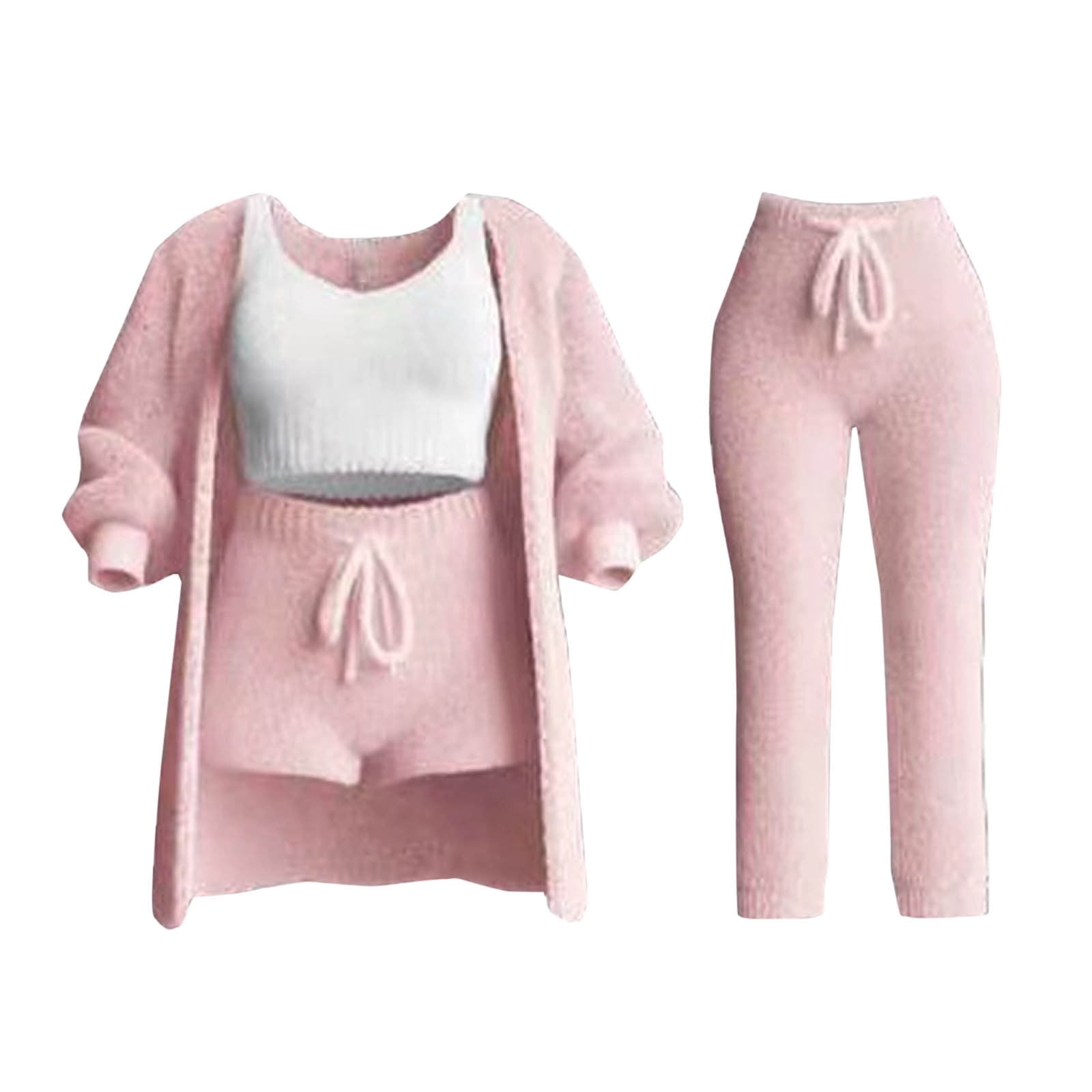 Cozy 3-Piece Fleece Loungewear Set – Soft Cardigan, Tank Top & Pants, Women’s Plush Pajama Outfit