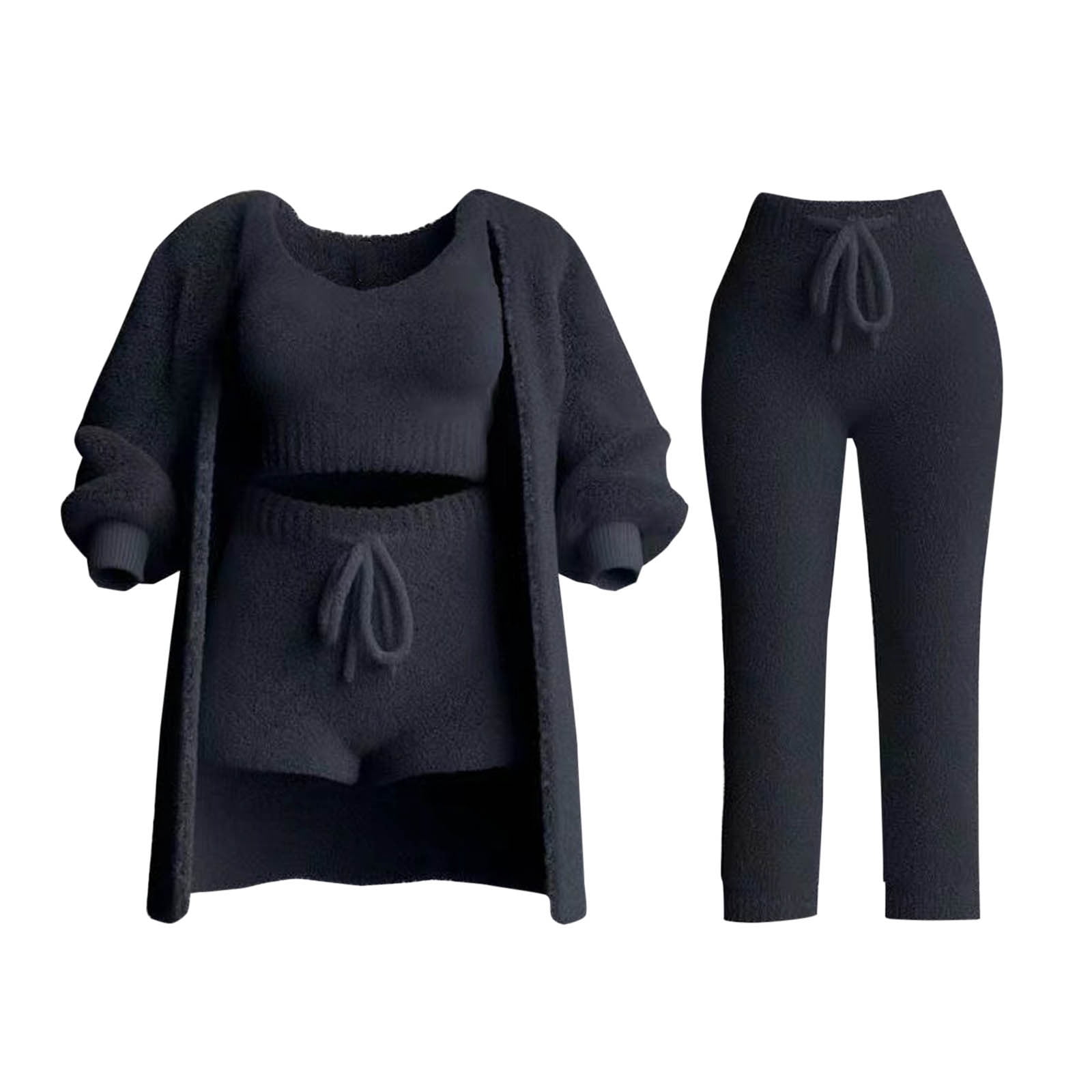 WXLWZYWL Women's Fuzzy 3 Piece Lounge Sets, Cozy 4-Piece Fleece