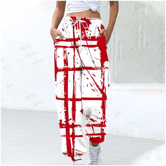 WXLWZYWL Women's Halloween Lounge Pants Wide Leg Sweatpants Bloody Printed Elastic Waisted Drawstring Travel Vacation Trouser Jogging Pants with Pocket