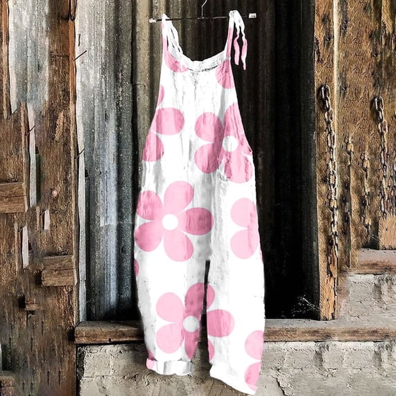 WXLWZYWL Women's Jumpsuits, Rompers & Overalls Summer Casual Floral Printed Wide Leg Jumpsuit Loose Halter Romper Classic Long Jumpsuits Sleeveless Strap Romper
