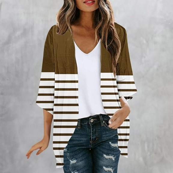 WXLWZYWL Women's Kimono Cardigan Loose Cover Up Casual Blouse Tops Floral Print 3/4 Sleeve Open Front Cardigans Lightweight Flowy