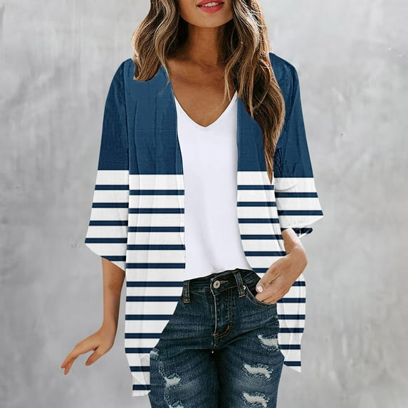 WXLWZYWL Women's Kimono Cardigan Loose Cover Up Casual Blouse Tops Floral Print 3/4 Sleeve Open Front Cardigans Lightweight Flowy