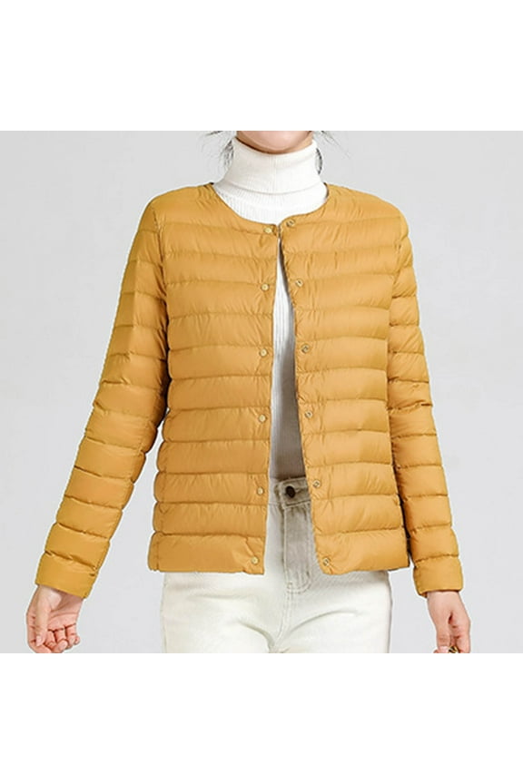 Women's Lightweight Packable Down Jacket, Water-Resistant Puffer Jacket Slim Fit Fall Coat with Round Neck