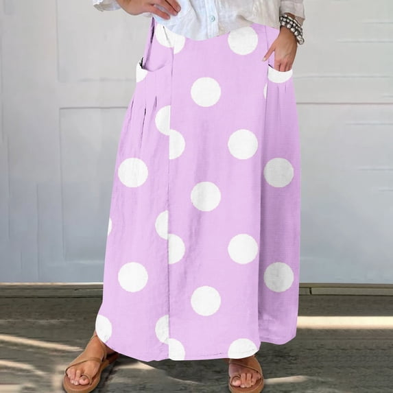 WXLWZYWL Women's Linen Maxi Skirt with Pockets - Floral Print Casual Elastic Waistband Flared Long Skirt 2024 Fall Fashion