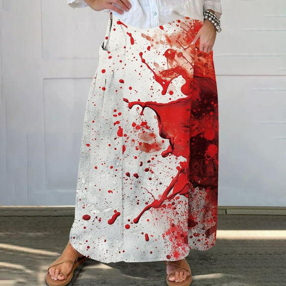 WXLWZYWL Women's Linen Maxi Skirt with Pockets - Floral Print Casual Elastic Waistband Flared Long Skirt 2024 Fall Fashion