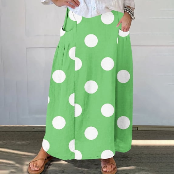 WXLWZYWL Women's Linen Maxi Skirt with Pockets - Floral Print Casual Elastic Waistband Flared Long Skirt 2024 Fall Fashion