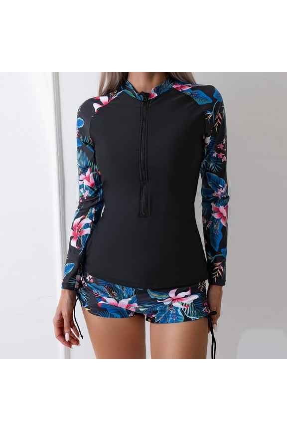 Women's Long Sleeve Rash Guard Swimsuit Top High Neck Half Zip Swim Shirt Only UPF50+ Quick Dry Bathing Suit