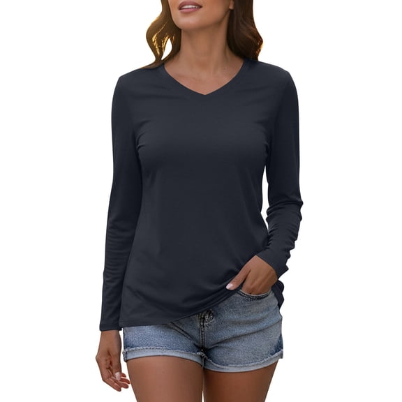WXLWZYWL Women's Long Sleeve T Shirts V-Neck Sun Shirt Quick Dry Lighweight Tees Workout Athletic Tops