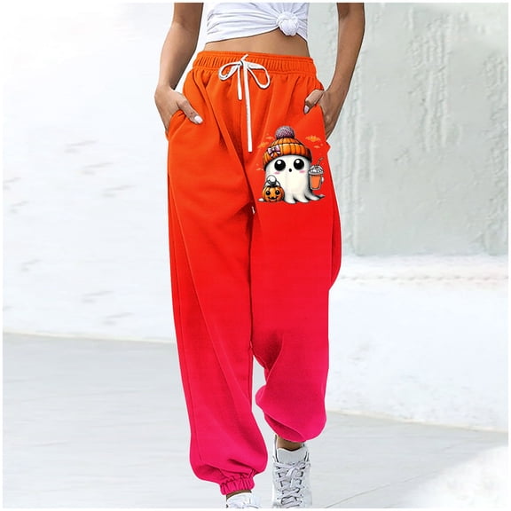 WXLWZYWL Women's Loose Sweatpants Cinch Bottom Comfortable Fleece High-Waisted Gradient Jogging Pants Gym Athletic Fit Lounge Trousers