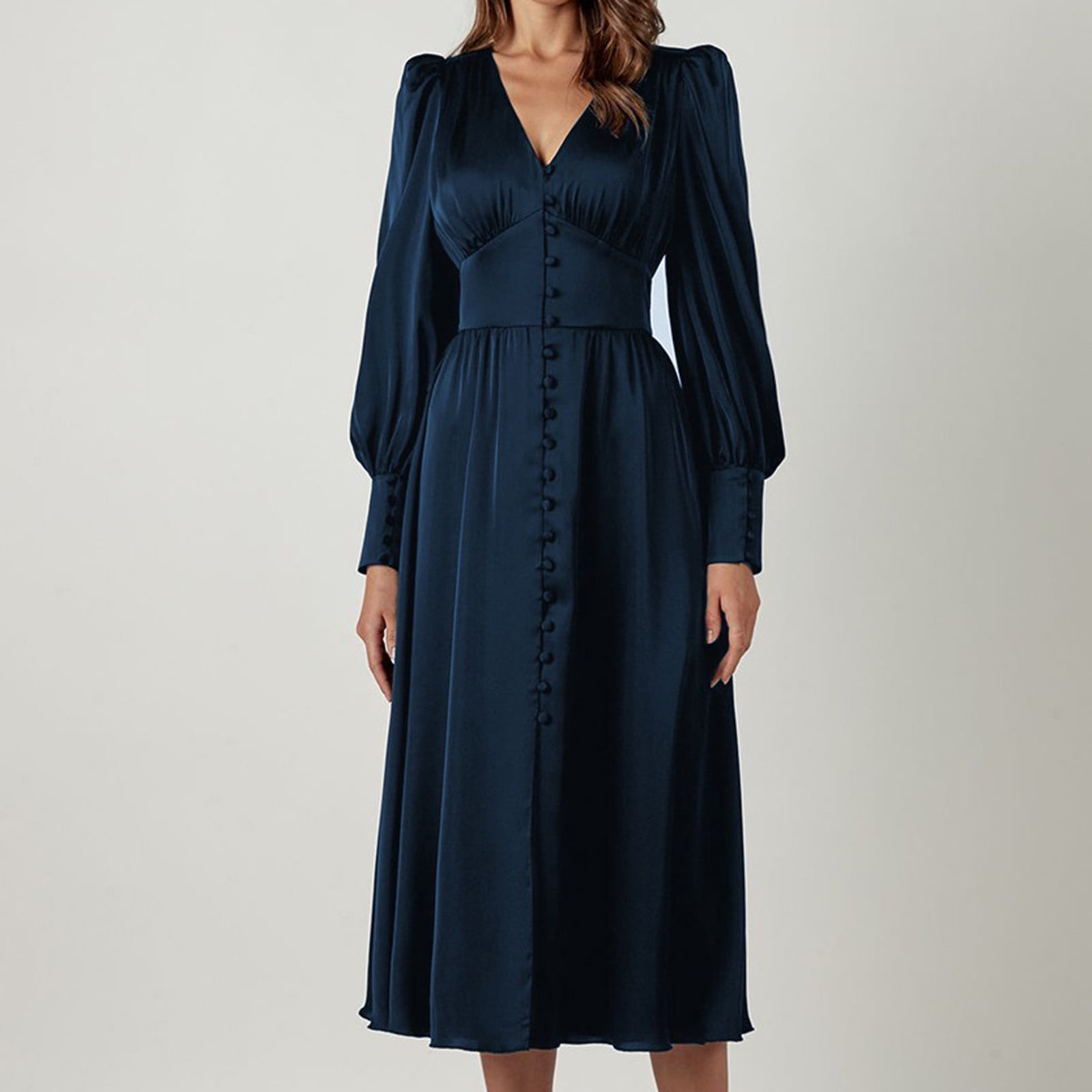 Satin Square Collar Long Sleeve Maxi Dress