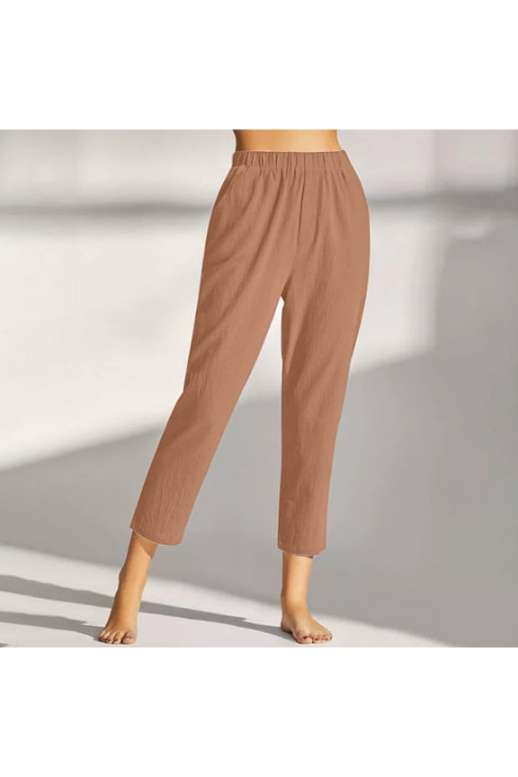 Women's Pants Size Pull On Elastic Waistband Petite Soft Viscose Pajama Pants with Pockets 2024 Summer Fall Linen Loose Fit Straight Leg Basic Pants
