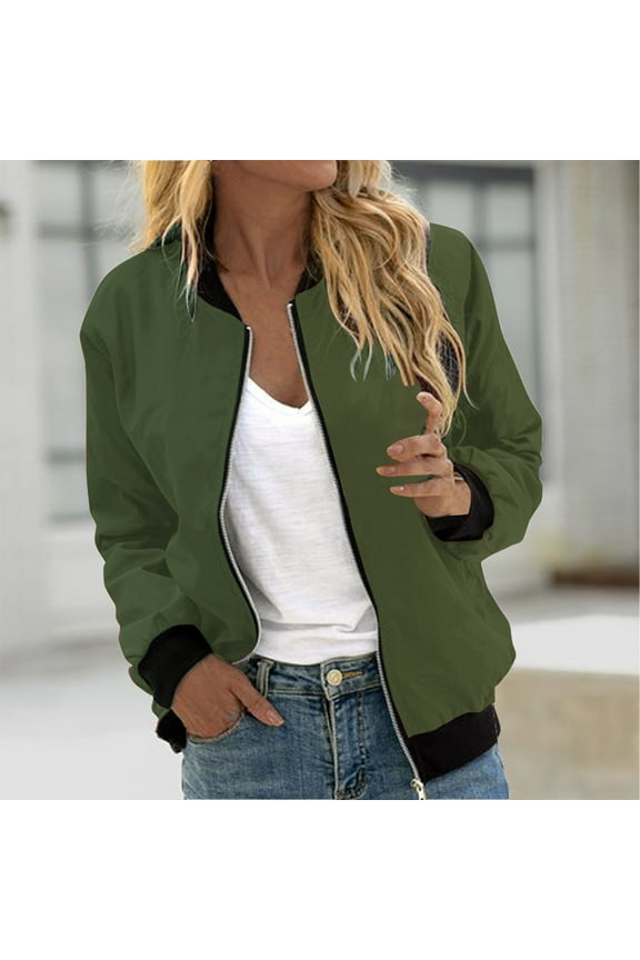 Women's Plus Size Bomber Jackets Lightweight Zip Up Casual Spring Fall Jacket Windbreaker with Pockets