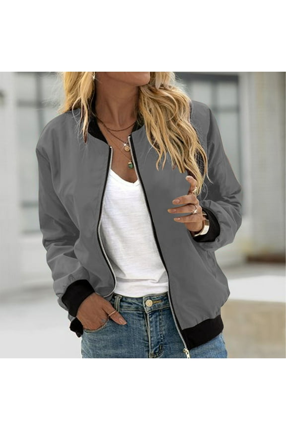 Women's Plus Size Bomber Jackets Lightweight Zip Up Casual Spring Fall Jacket Windbreaker with Pockets