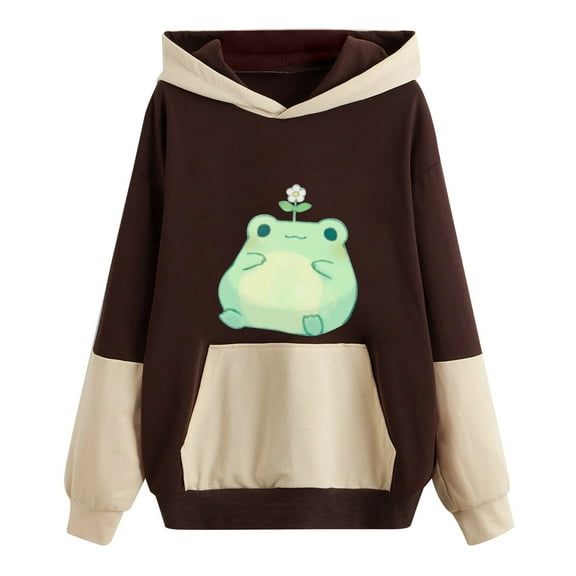 WXLWZYWL Women's Pullover Sweaters Bottoming Hooded Cute Pet Print Large Size Loose Colorblock Sweater