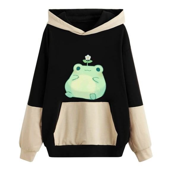 WXLWZYWL Women's Pullover Sweaters Bottoming Hooded Cute Pet Print Large Size Loose Colorblock Sweater