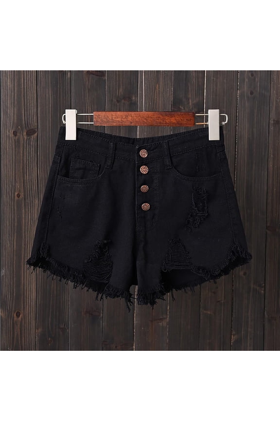 Women's Solid Color High Waisted Plus Size Denim Shorts with Frayed Edges Summer Loose and Casual Dennim Short Pants
