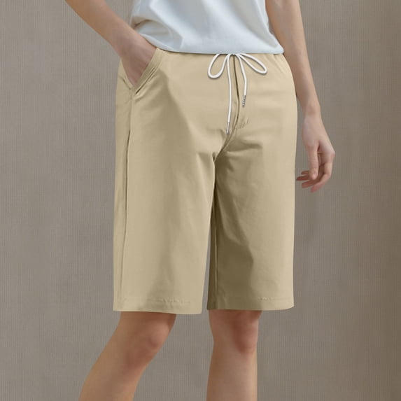Aimik Women's Solid Straight Leg Casual Plus Size Shorts with Pockets and Drawstring Summer Fashion Loose Five Quarter Pants