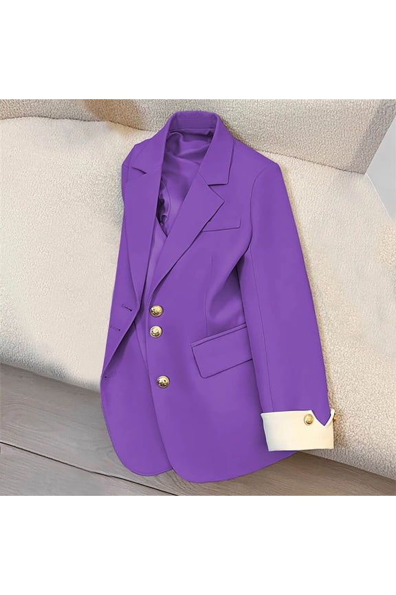 Women's Spring Fall Casual Blazer Jacket Slim Fit Comfortable Work Outerwear with Buttons