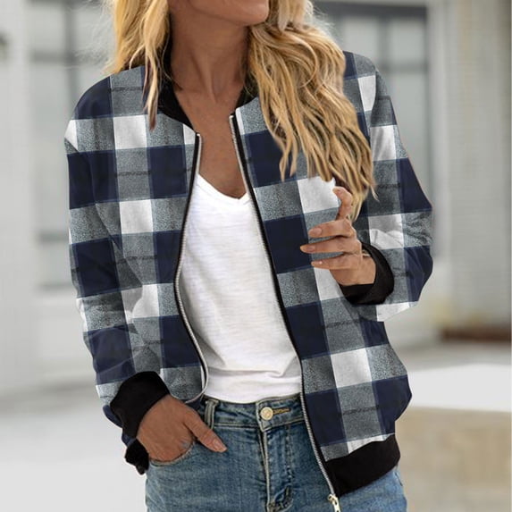 WXLWZYWL Women's Spring Fall Zip Up Jacket Fashion Random Print Casual Lightweight Coat without Hood