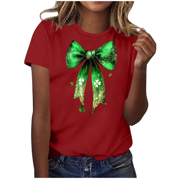 WXLWZYWL Women's St. Patrick's Day T Shirts Printed Short Sleeved Round Neck Top Graphic Print Casual Loose Summer Tops 2026