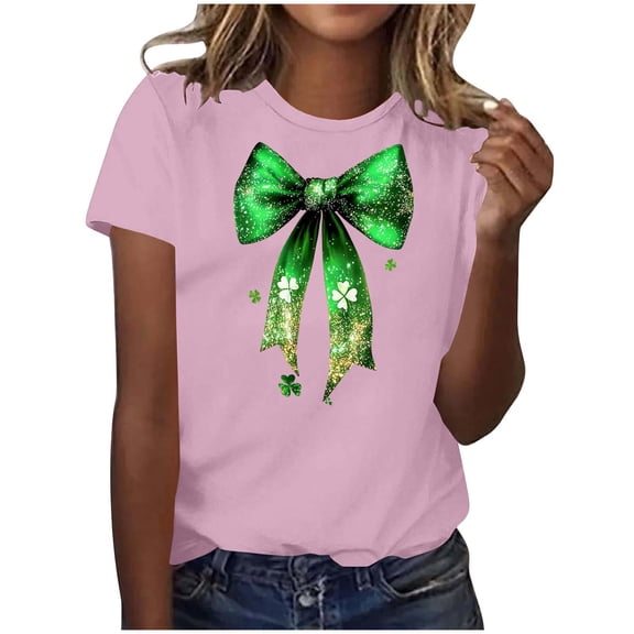 WXLWZYWL Women's St. Patrick's Day T Shirts Printed Short Sleeved Round Neck Top Graphic Print Casual Loose Summer Tops 2026