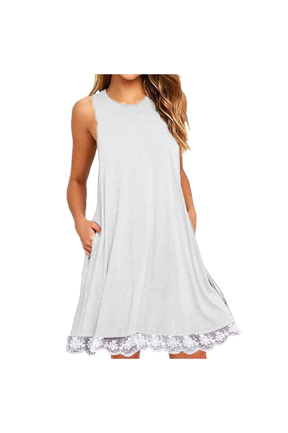 Women's Summer Tank Dress Loose Swing Dress A-Line Beach Dress with Pockets Women's Sleeveless Dress
