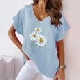 thumbnail image 1 of WXLWZYWL Women's Summer Tunic Top Plus Size Short Sleeve V Neck Cotton Linen Floral Sunflower Printing Casual Comfy Loose Blouse Shirts, 1 of 1