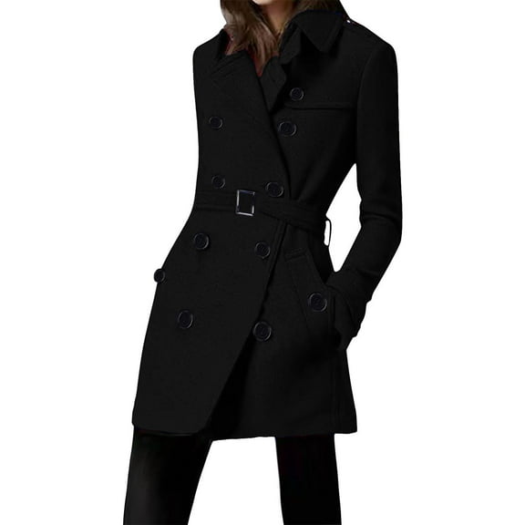 WXLWZYWL Women's Trench Coat Long Double Breasted Peacoat for Outerwear Trench Knee Length Lapel Coat with Belt