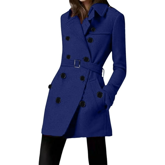 WXLWZYWL Women's Trench Coat Long Double Breasted Peacoat for Outerwear Trench Knee Length Lapel Coat with Belt